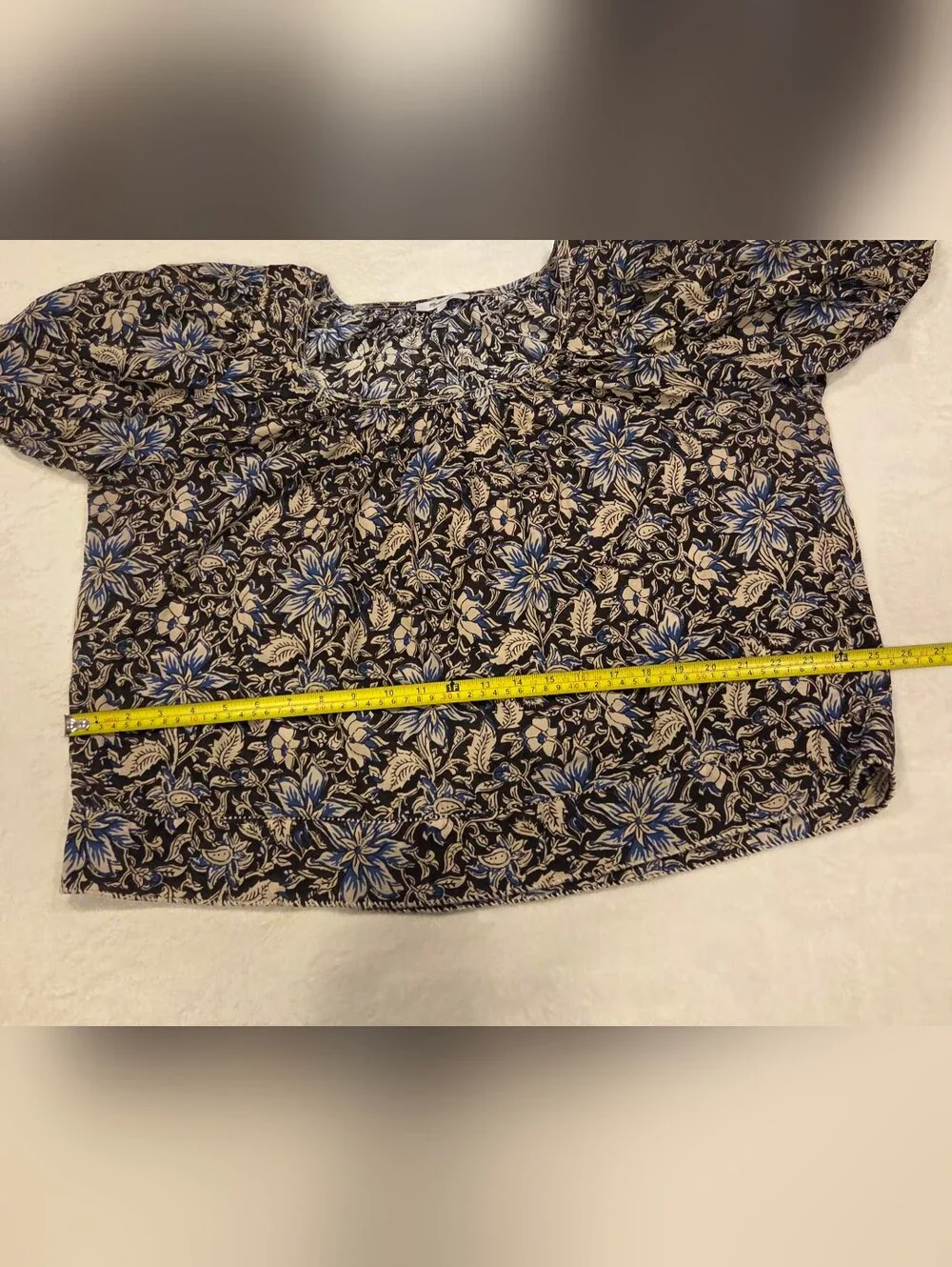 Madewell Floral Puff-Sleeve Peasant Top in Brown and Blue,Suze XL - Picture 13 of 16